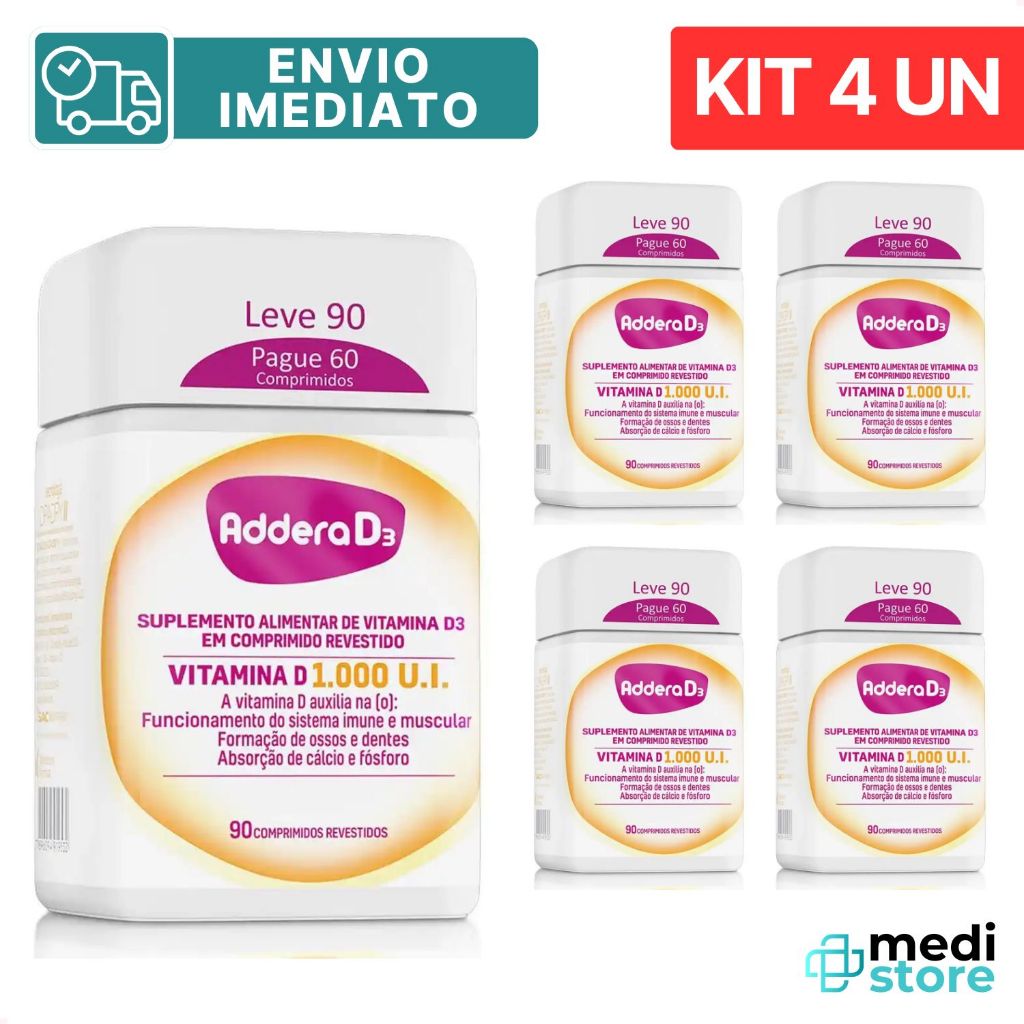 Kit com 4 - Addera D3 1.000ui 90 Comprimidos Revestidos Full