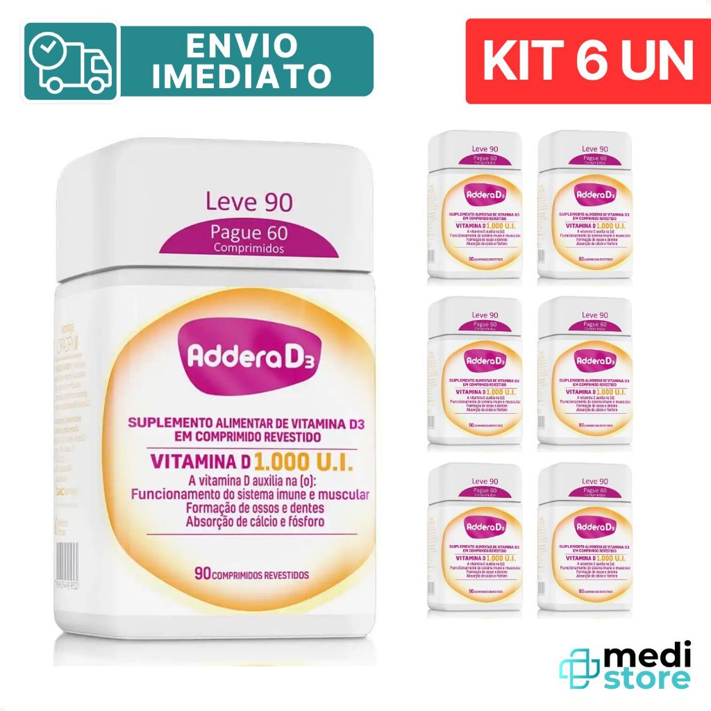 Kit com 6 - Addera D3 1.000ui 90 Comprimidos Revestidos Full