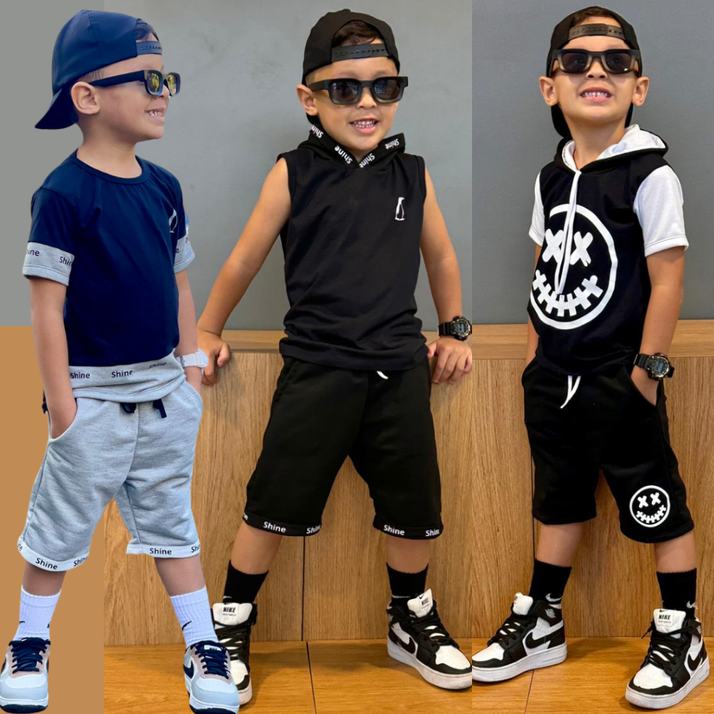 Conjunto Infantil de Menino Camisa e Bermuda Masculina Juvenil Lançamento
