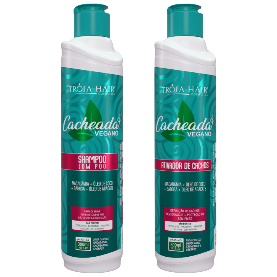 Shampoo Low-Poo 300ml + Ativador de Cachos 300ml Tróia Hair – Limpeza Suave e Definição