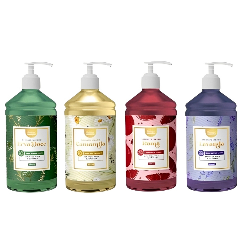 Kit 4 Sabonete Líquido 500ml Para Mãos e Corpo Face Beautiful