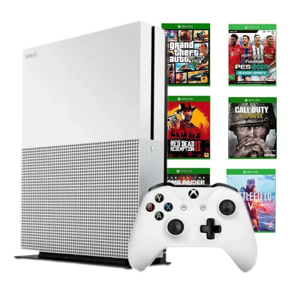 Microsoft Xbox One S 500gb Standard Cor Branco 1 Controle + 1 Jogo Fisico + 1 Quadro Decorativo