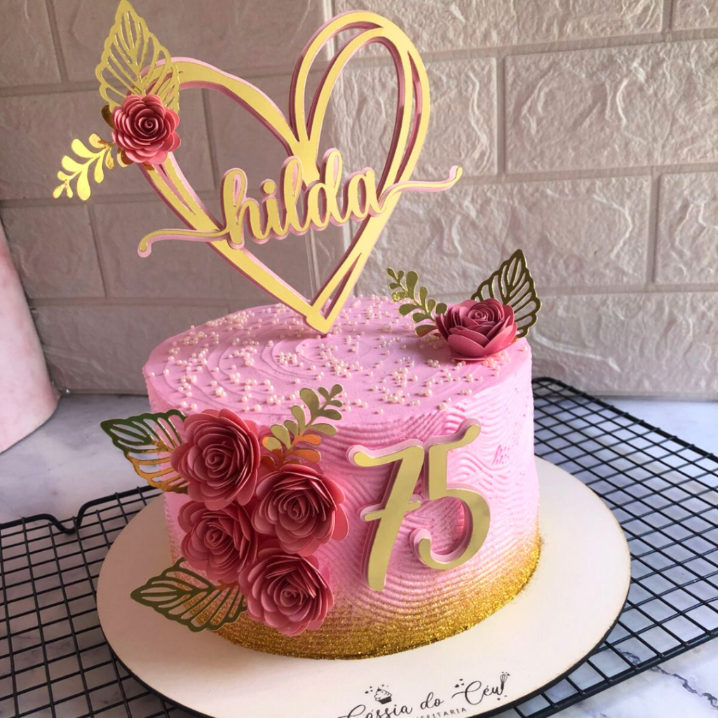 Topo de Bolo Decoração Flores Aniversário Festa Personalizados com nome e idade em Oferta na Shopee