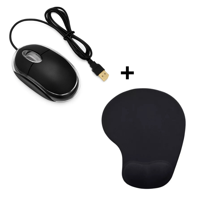 Kit  Mouse Pad Apoio em Espuma Poliéster Preto / Mouse - Suporte para Braço Almofadado