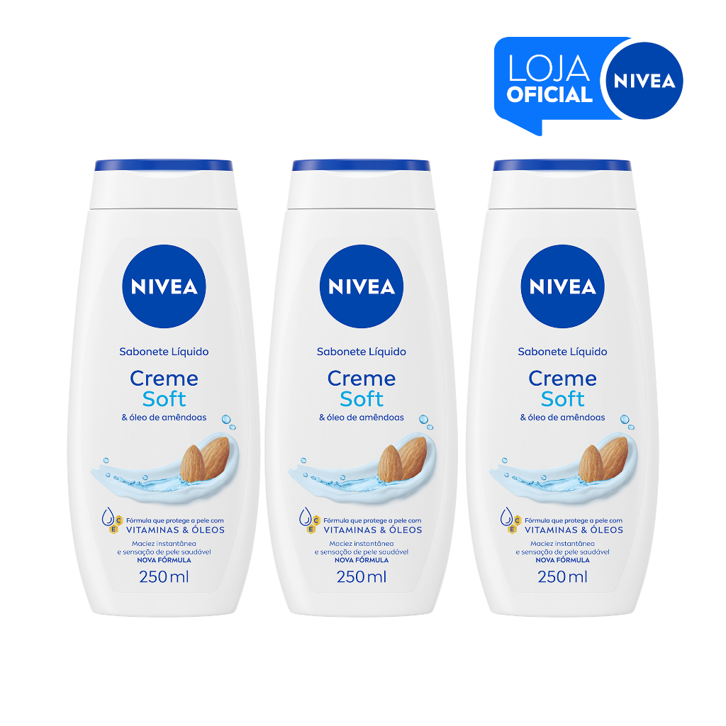 KIT NIVEA Sabonete Liquido Creme Soft 250ml - 3 Unidades