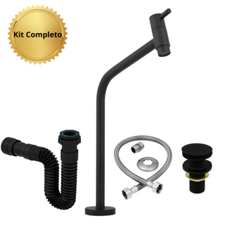 Kit Torneira Para Banheiro Alta Preta + Sifão Universal + Engate 60cm + Válvula Click Metálica em Oferta na Shopee