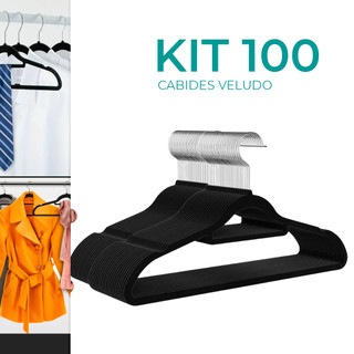 Kit Cabides Veludo De Roupa Cinza/Preto Antideslizante Slim Adulto