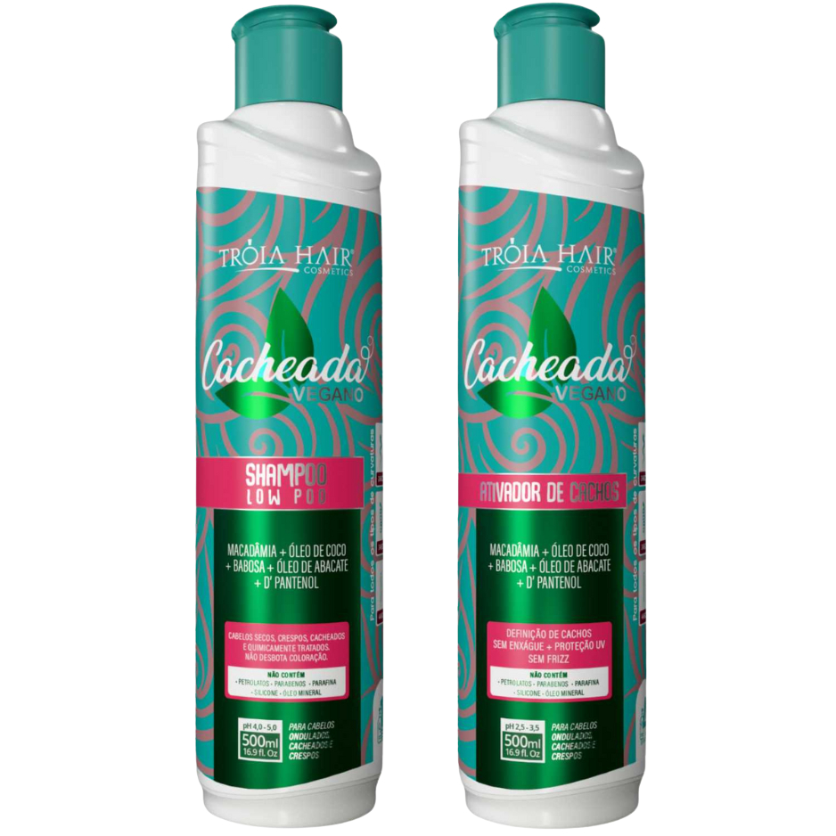 Shampoo Low-Poo 500ml + Ativador de Cachos 500ml Tróia Hair – Hidratação, Limpeza e Definição