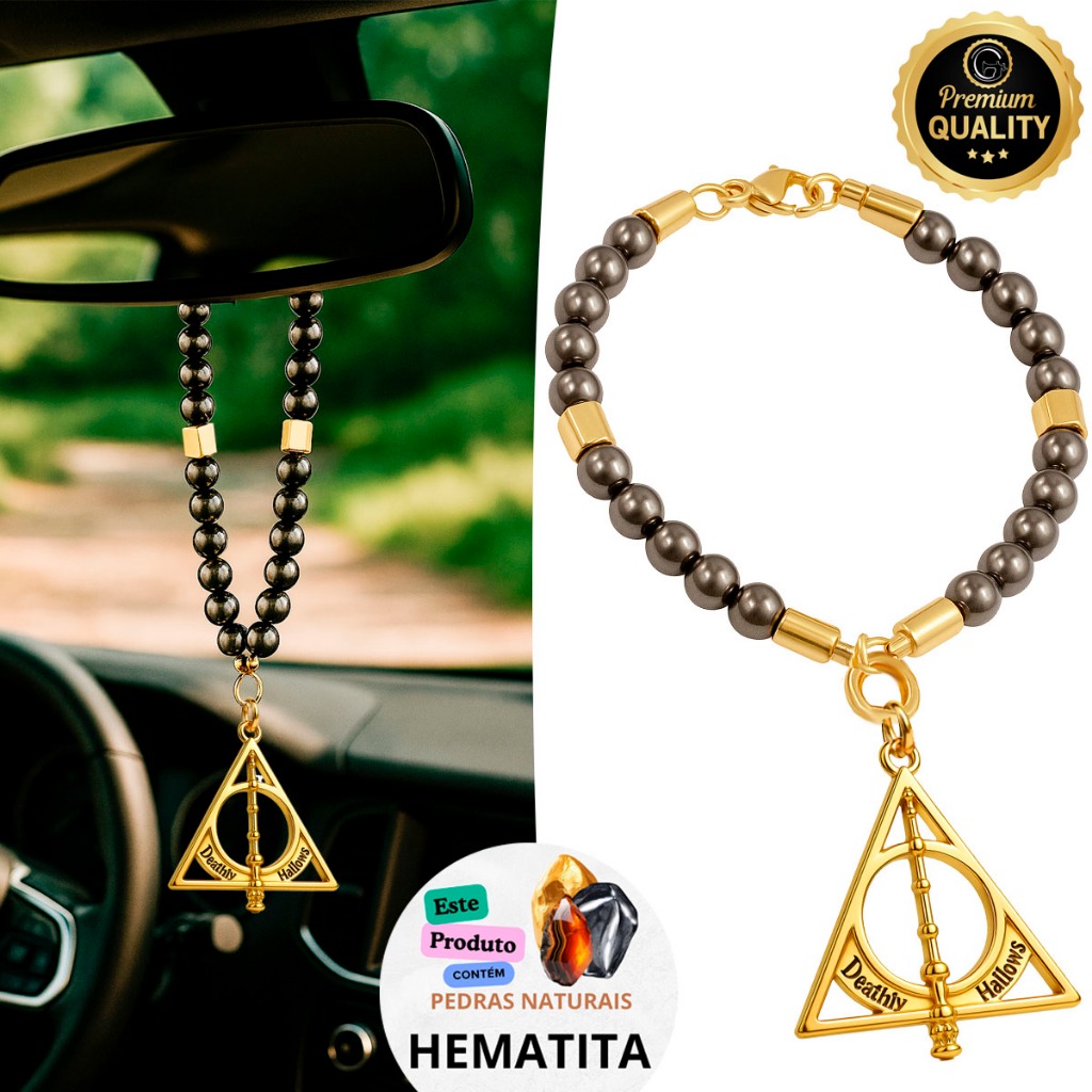 Adorno Retrovisor Enfeite De Carro Harry Potter Relíquias Dourado Cavalo São Jorge- Vários Pingentes