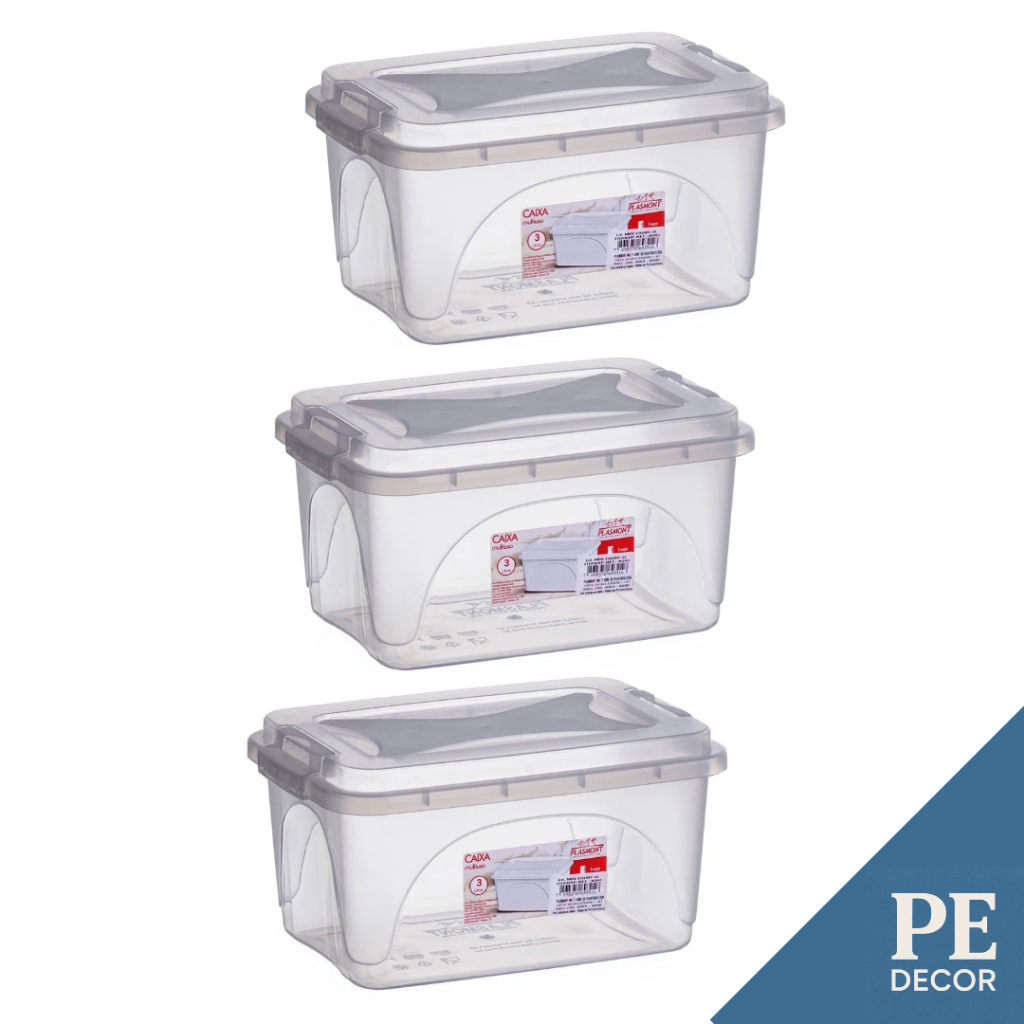 Kit 3 Caixas Organizadoras 3L c/ Trava – Multiuso, Documentos, Costura, Fotos, Ateliê, Escritório em Oferta na Shopee