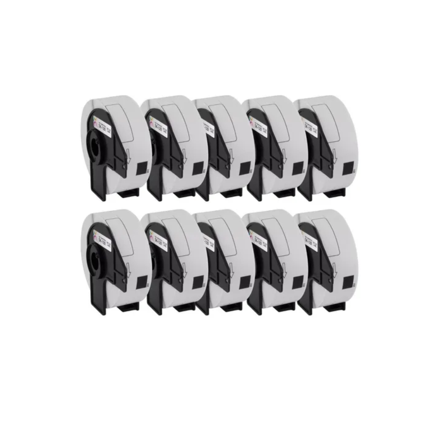 10 Rolos Dk 1201 Dk1201 Etiqueta Térmica Compatível + 10 Suportes Cor Branco