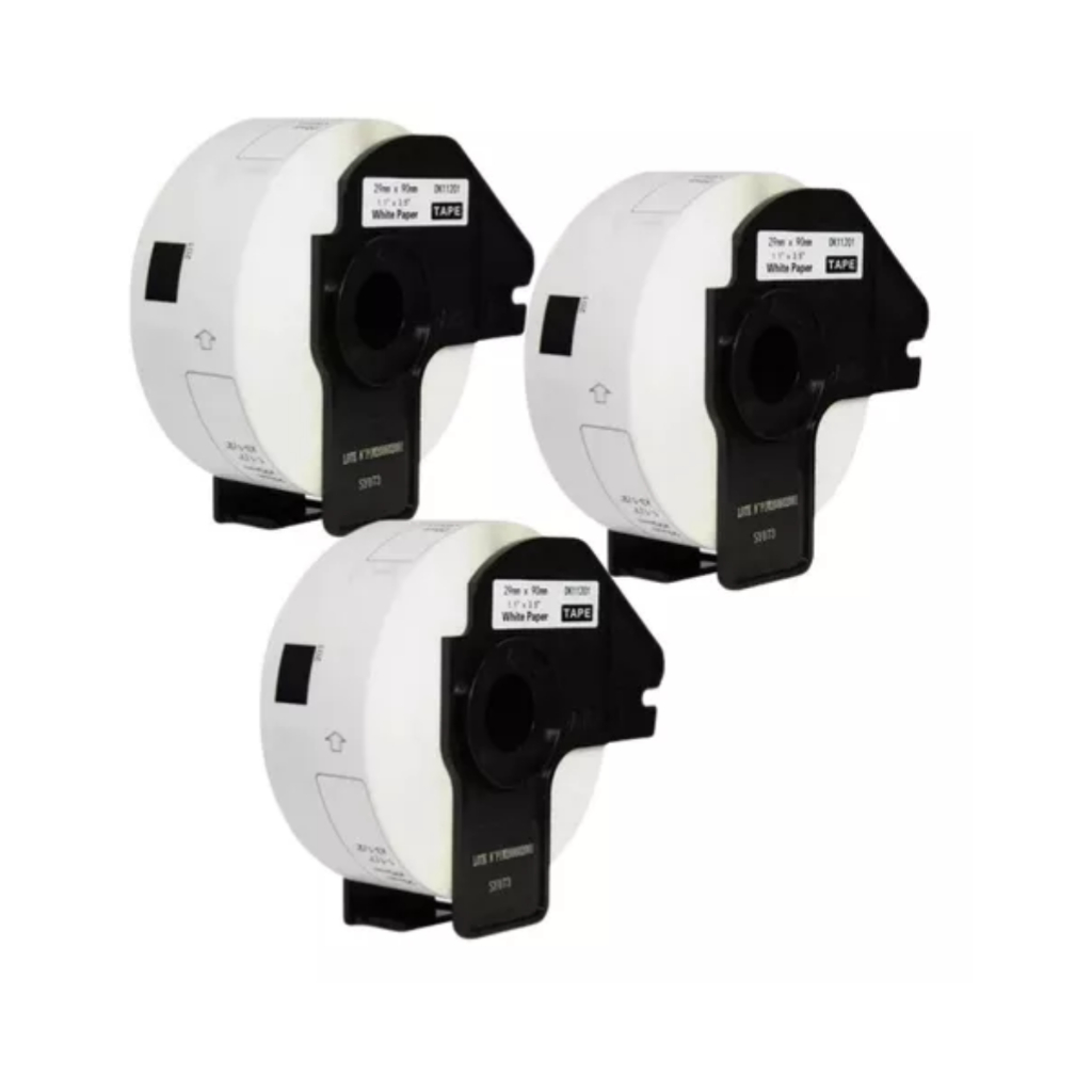 3 Rolos Dk 1201 Dk1201 Etiqueta Térmica Compatível + 3 Suportes Cor Branco
