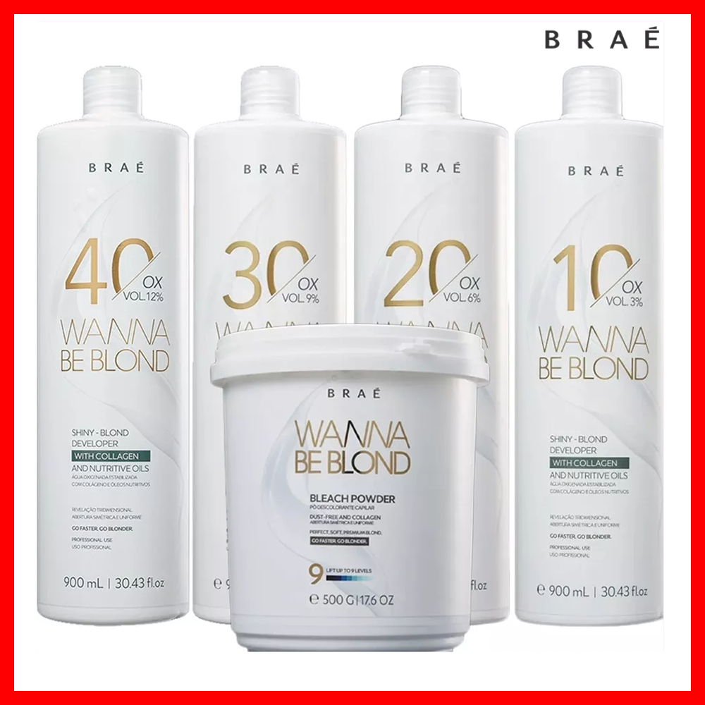 Braé Kit Wanna Be Blond Água Oxigenada 900ml + Pó Descolorante 500g