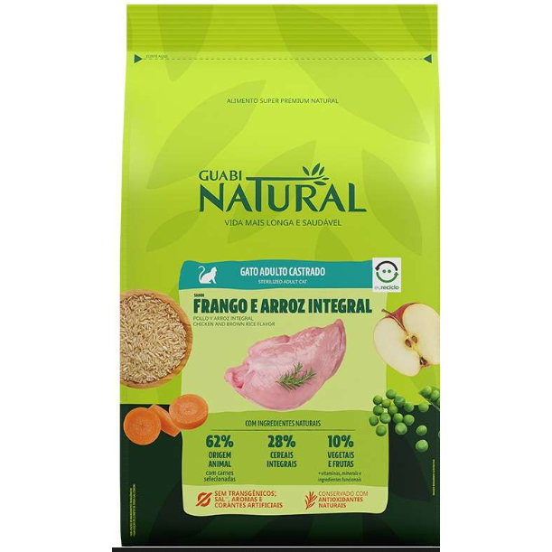 Ração Guabi Natural Frango e Arroz Integral para Gatos Adultos Castrados 7,5kg  – Super Premium