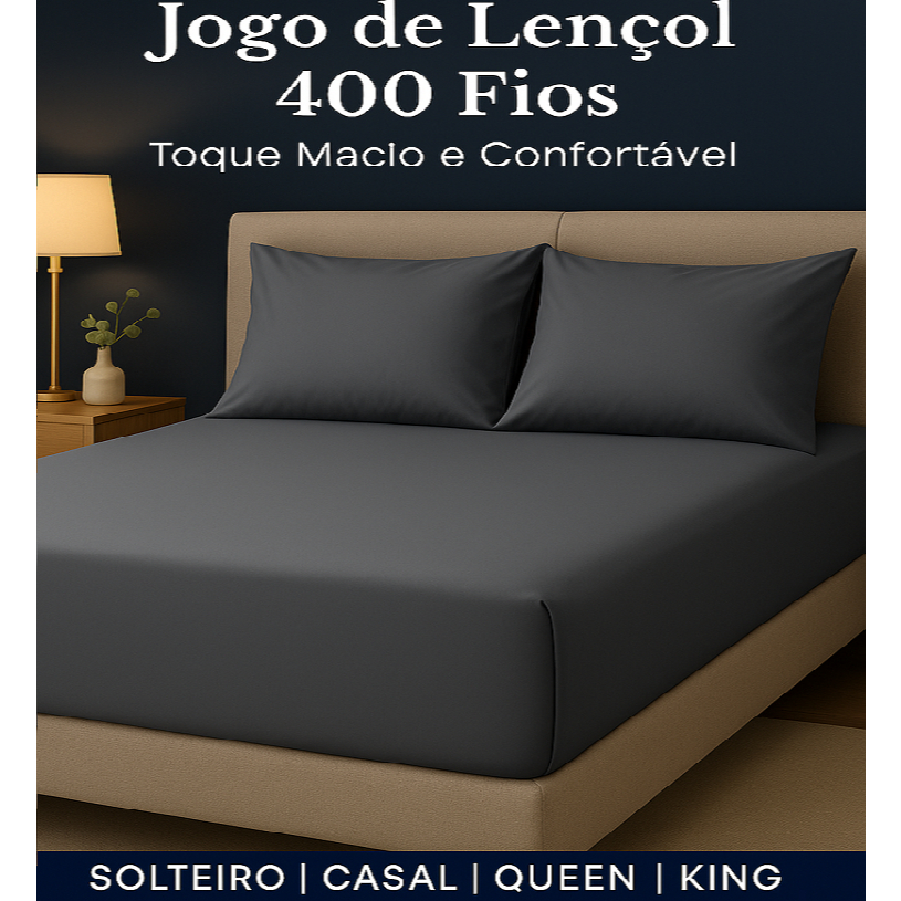 Jogo De Cama Solteiro Casal Queen King Percal 400 Fios 3 Peças Super Macio