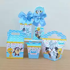 Kit Festa Personalizados Baby Looney Tunes Menino Lembrancinhas Caixinhas para Festa