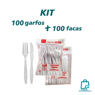 Kit 100 Garfo + 100 Faca master reforçado para refeição  Branco Mexa Bem plástico em Oferta na Shopee