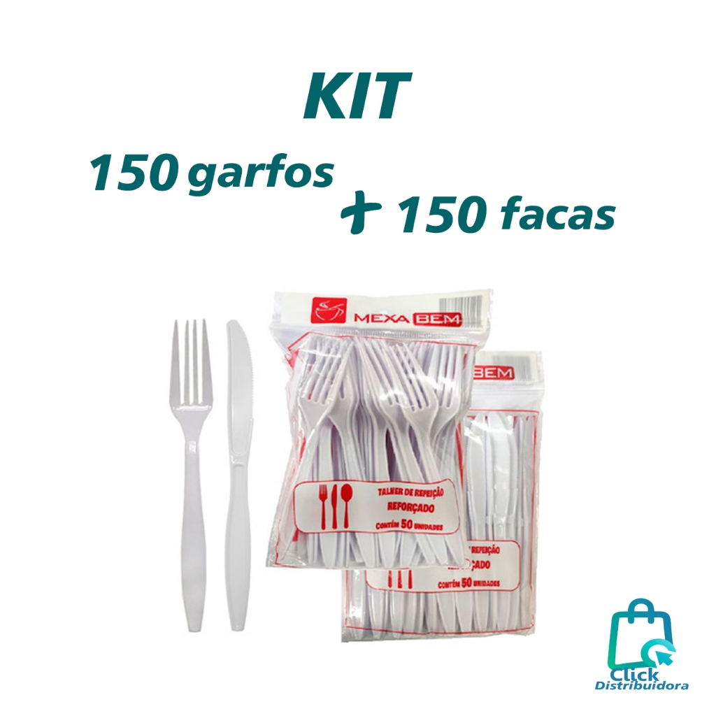 Kit 150 Garfo + 150 Faca master reforçado para refeição  Branco Mexa Bem plástico