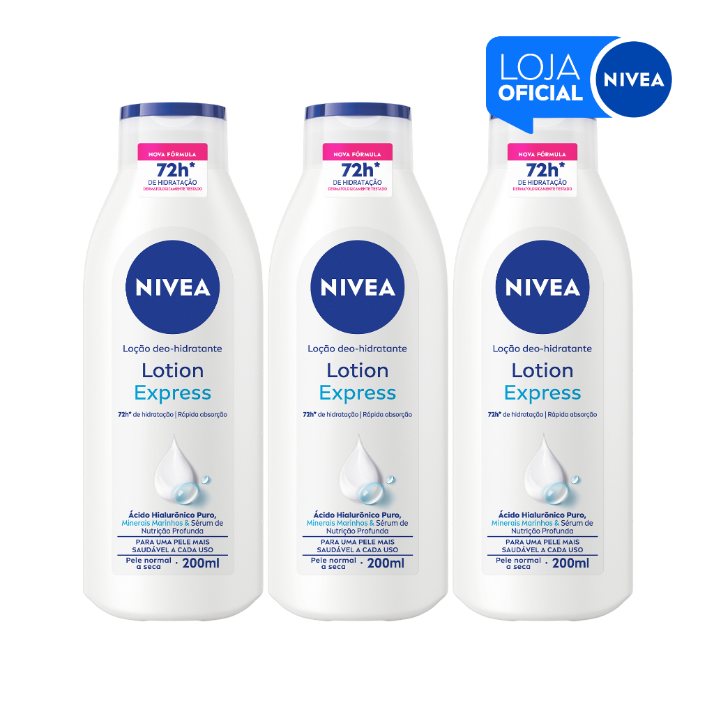 KIT NIVEA Loção Hidratante Lotion Express Pele Normal Seca 200ml - 3 Unidades