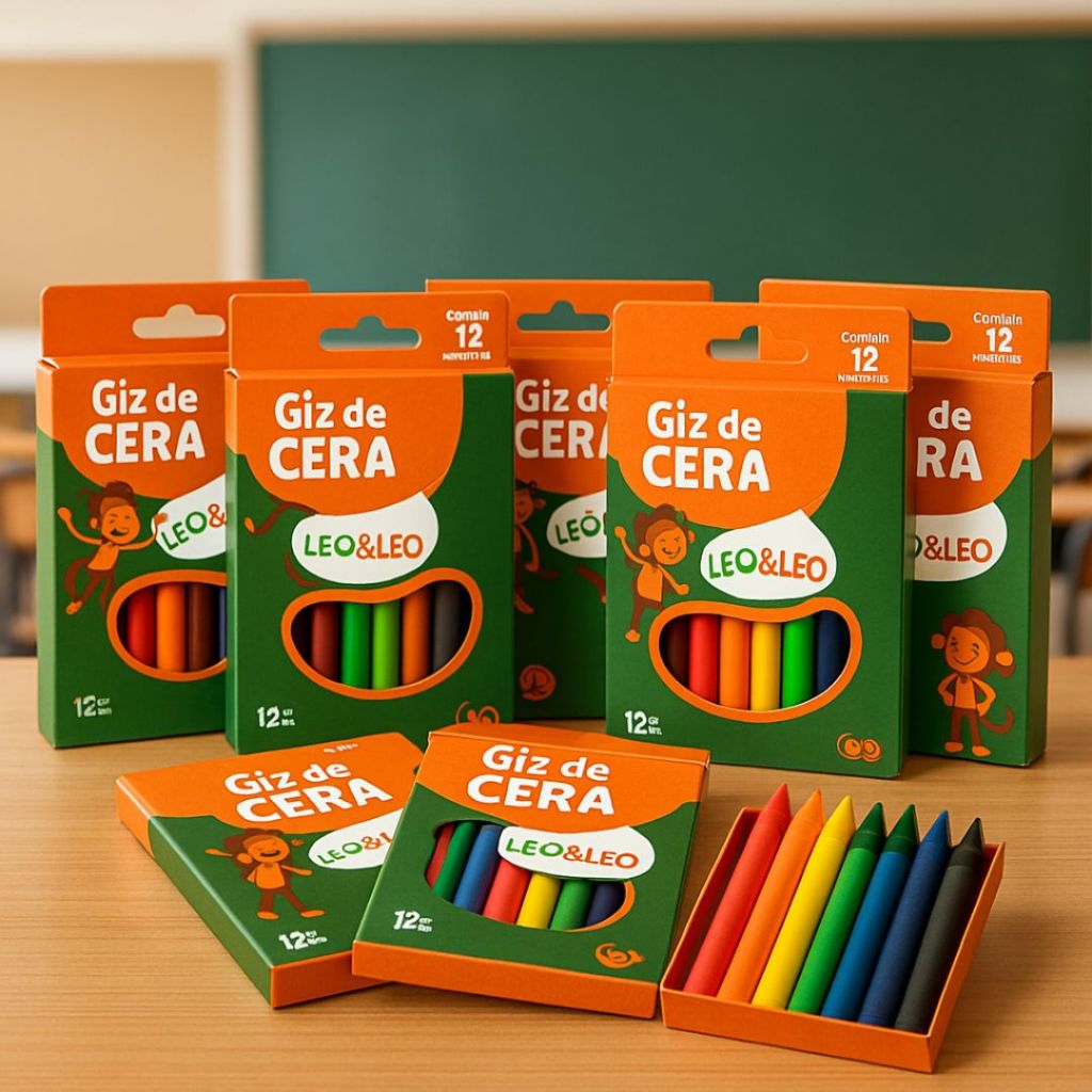 Kit 60/48/36/24/12 Giz de cera 12 Cores Leo Leo Atacado