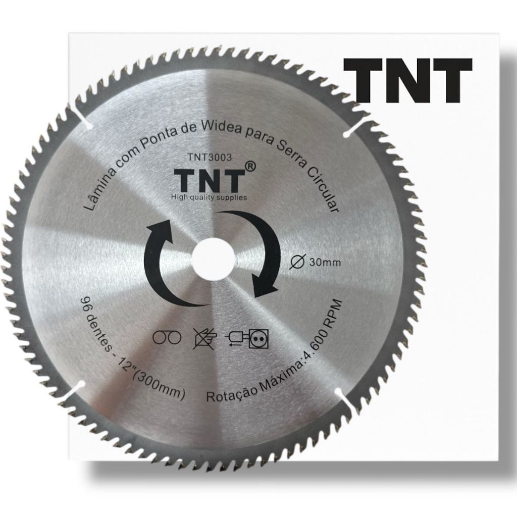 Lâmina Serra Circular TNT 12" 300mm x 30mm x 96 Dentes Disco Corte Madeira Profissional