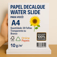 Papel Decalque WaterSlide A4 Gomado 20 folhas Toboágua Transparente ou Branco Jato Tinta