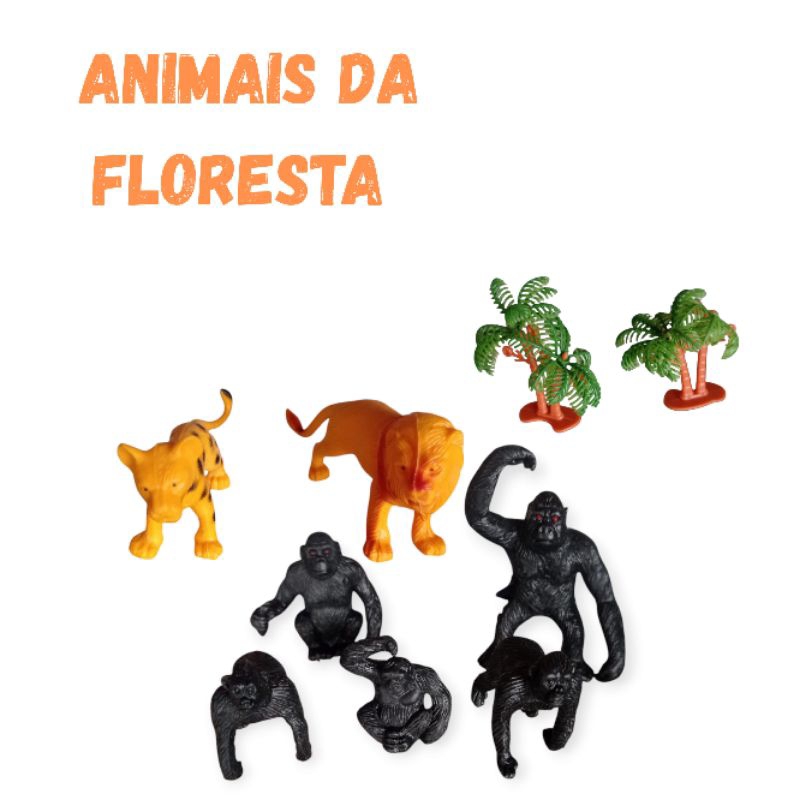 Animais selvagem leão onça pintada gorila macaco árvores com 7 peças de brinquedo