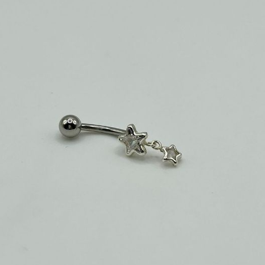 Piercing de Umbigo de Prata925 de Estrela com Pingente de Estrela e Pedras De Zircônias