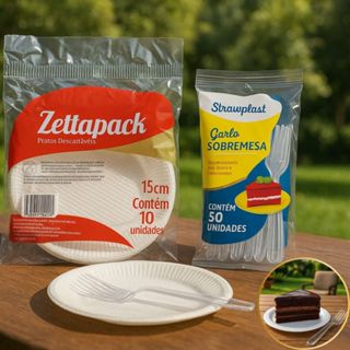 Kit Festa Prato 15 cm + Garfo de Sobremesa Bolo Descartável - 100 / 200 / 300 unidades em Oferta na Shopee