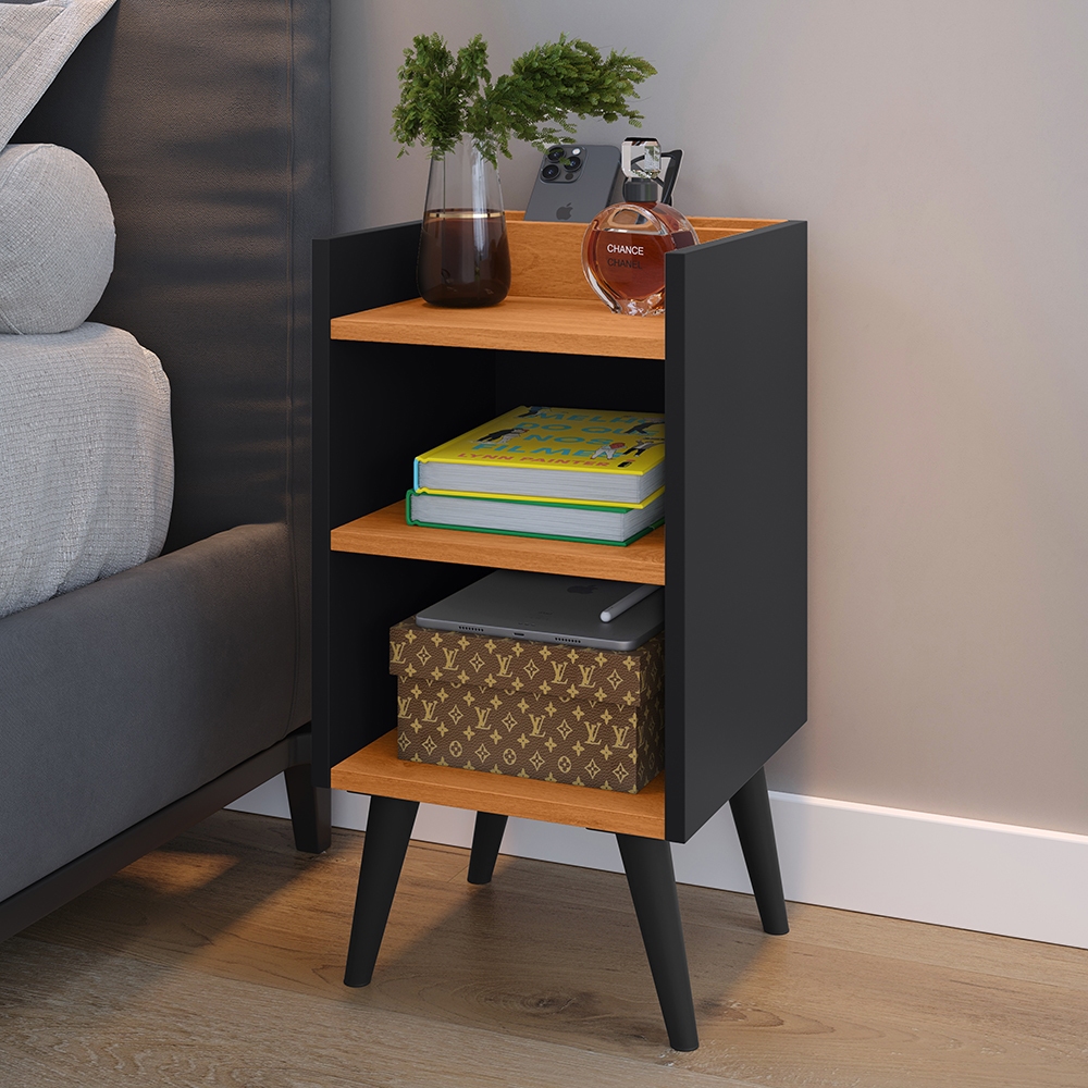 Mesa de Cabeceira Nicho Organizador, Pés Retrô em PVC e Porta-Celular Max Nicho Varias Cores