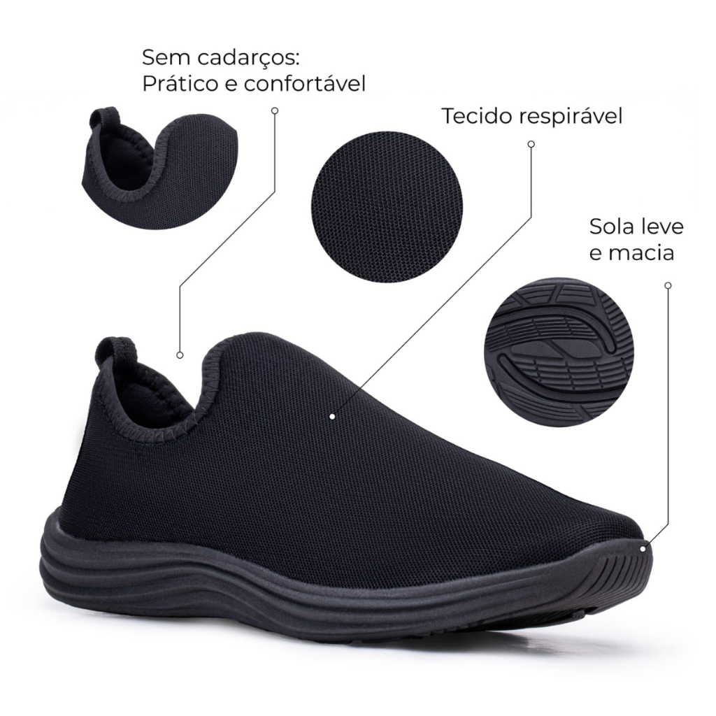 Tênis Masculino Ortopédico Slip On Palmilha De Gel Esporão Academia Promoção Imperdível Calce Fácil