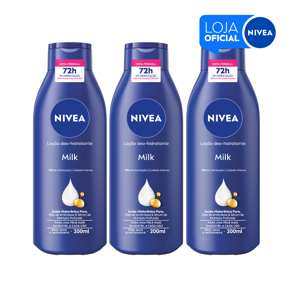 NIVEA Loção Hidratante Milk Pele Seca a Extrasseca 200ml - 3 Unidades