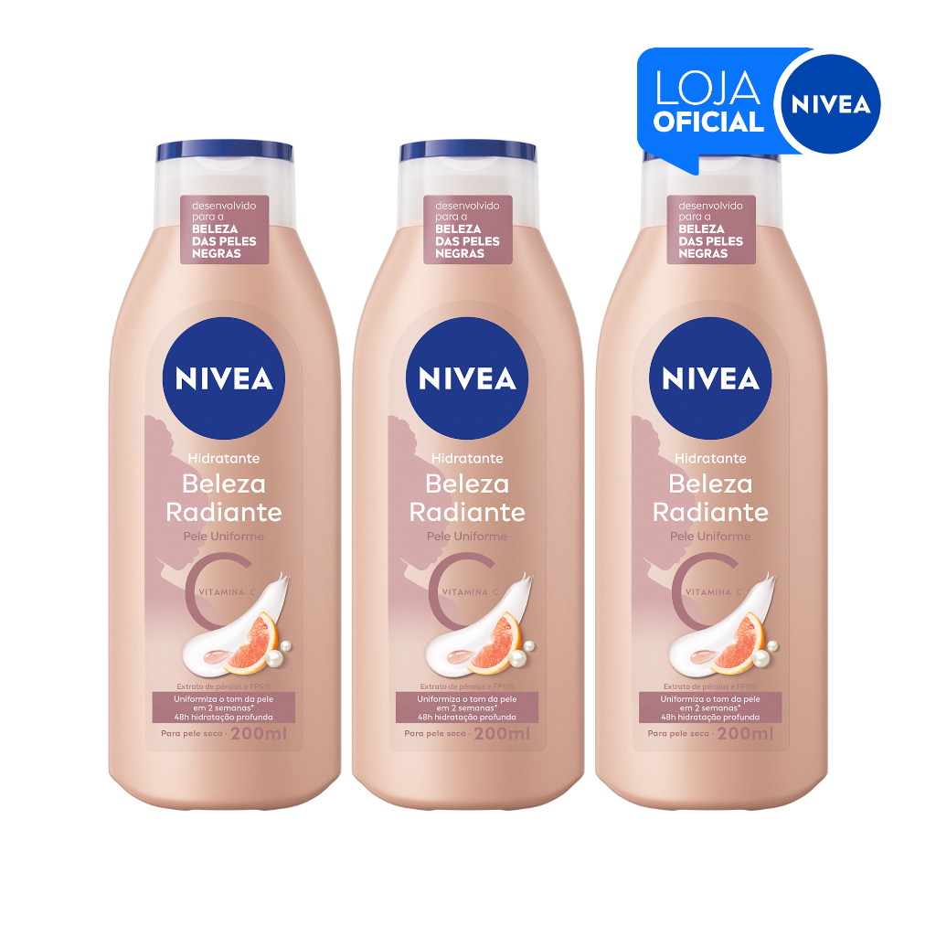 KIT NIVEA Hidratante Corporal Beleza Radiante Pele Uniforme 200ml - 3 Unidades