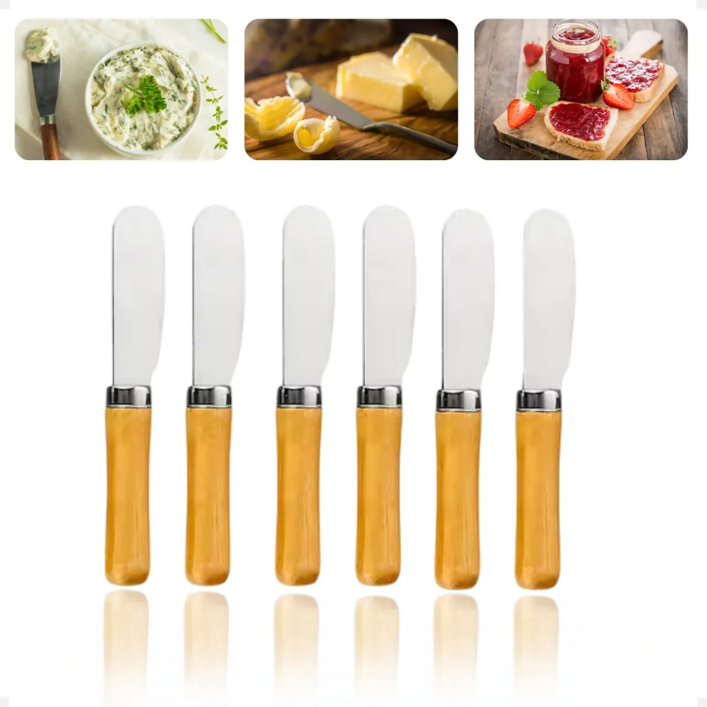 Kit Espátula Para Manteiga Patê Geléia Em Inox Gourmet Bambu