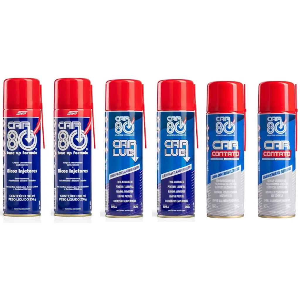 Kit 2 Descarbonizante 2 Desengripante 2 Limpa Contato Car80