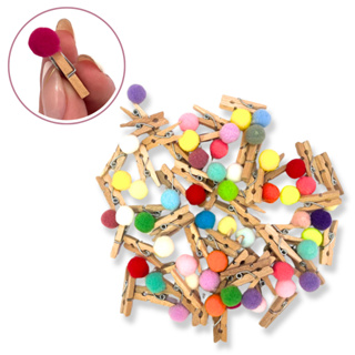 Mini pregador prendedor madeira 2,5 cm com Pompom colorido 50 unidades lembrancinha fotos em Oferta na Shopee