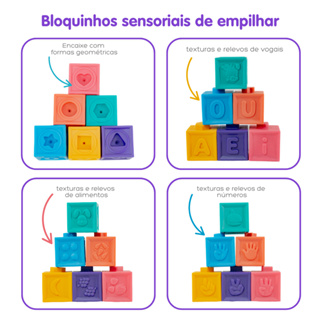 Bloquinhos Sensoriais de Empilhar TurmaTube | Brinquedo Educativo e Sensorial para Bebês em Oferta na Shopee