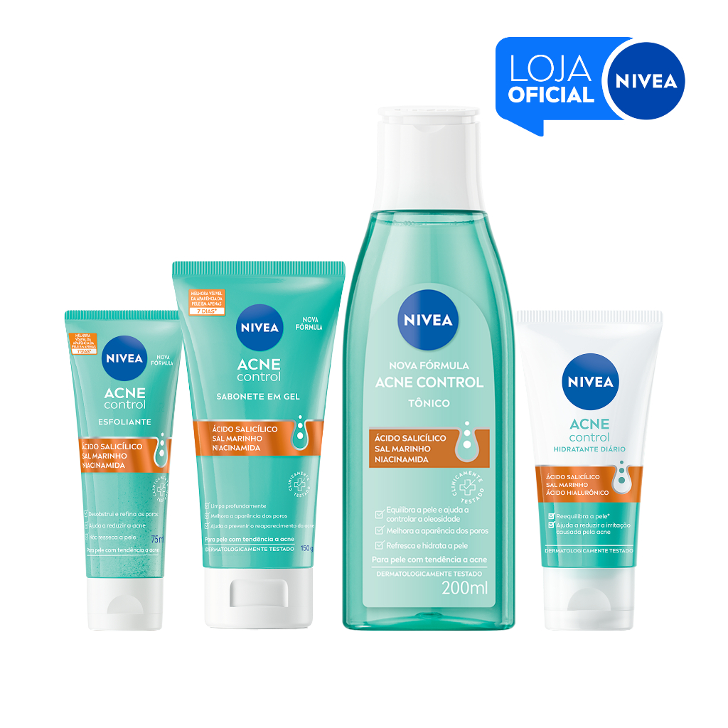 KIT NIVEA ACNE CONTROL - SABONETE + TÔNICO + ESFOLIANTE + HIDRATANTE