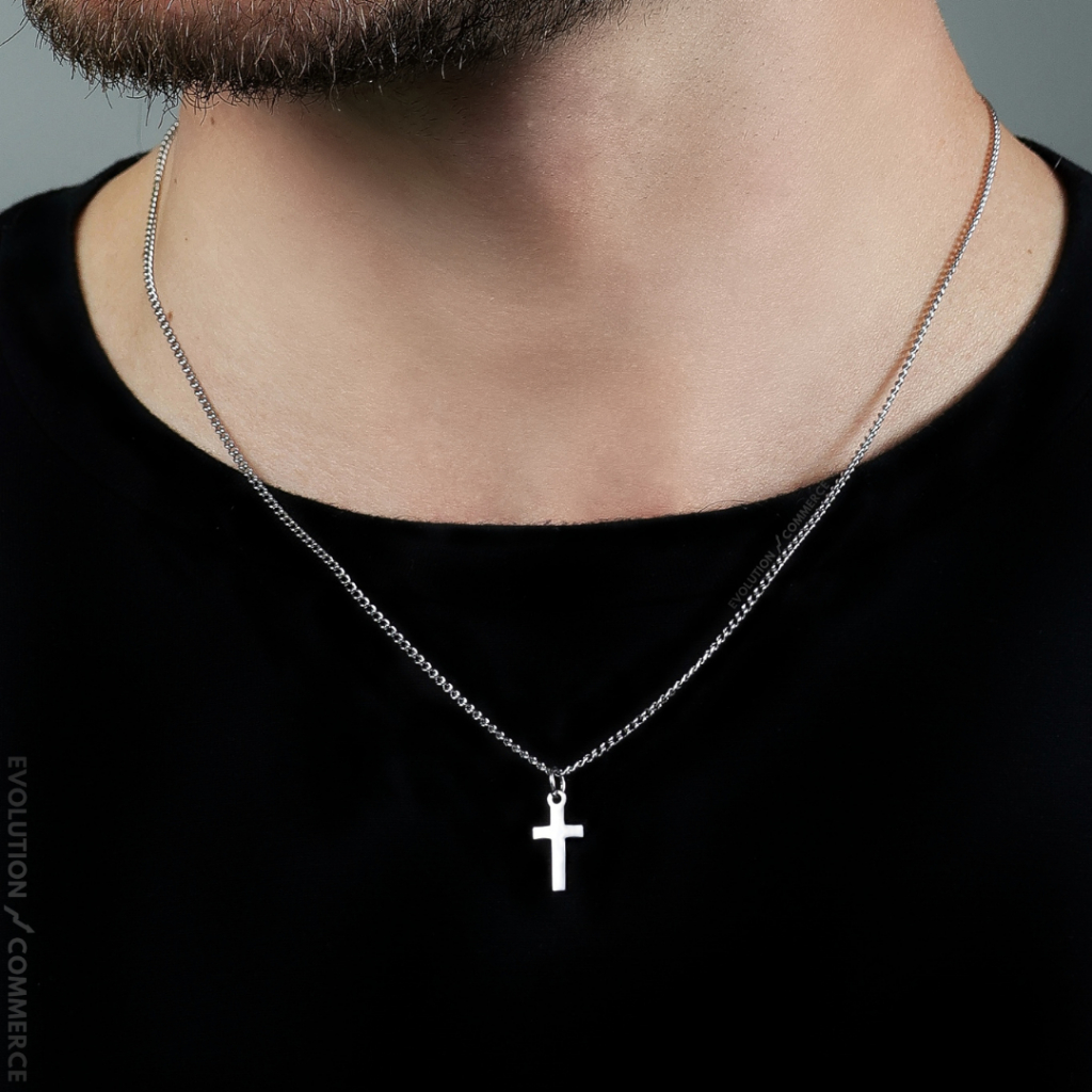 Colar Masculino Cruz Corrente Aço Inoxidável Cordão com Pingente Crucifixo Fé Não fica preto Antialérgico Presente Homem