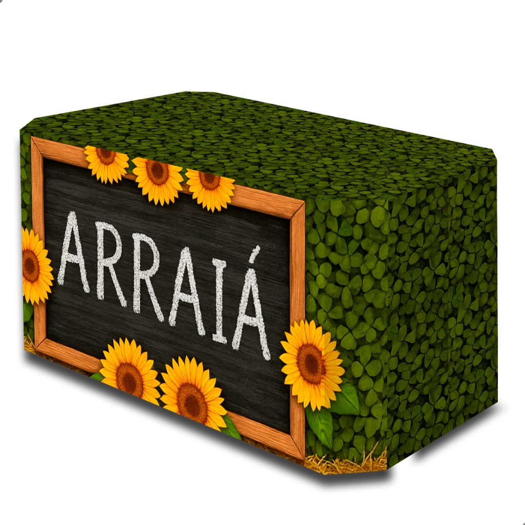 Capa de Mesa Arraiá Estampa Folhagem com Girassóis Tecido Helanca Festa Junina Decorativa Não Amassa Ideal para Decoraçã