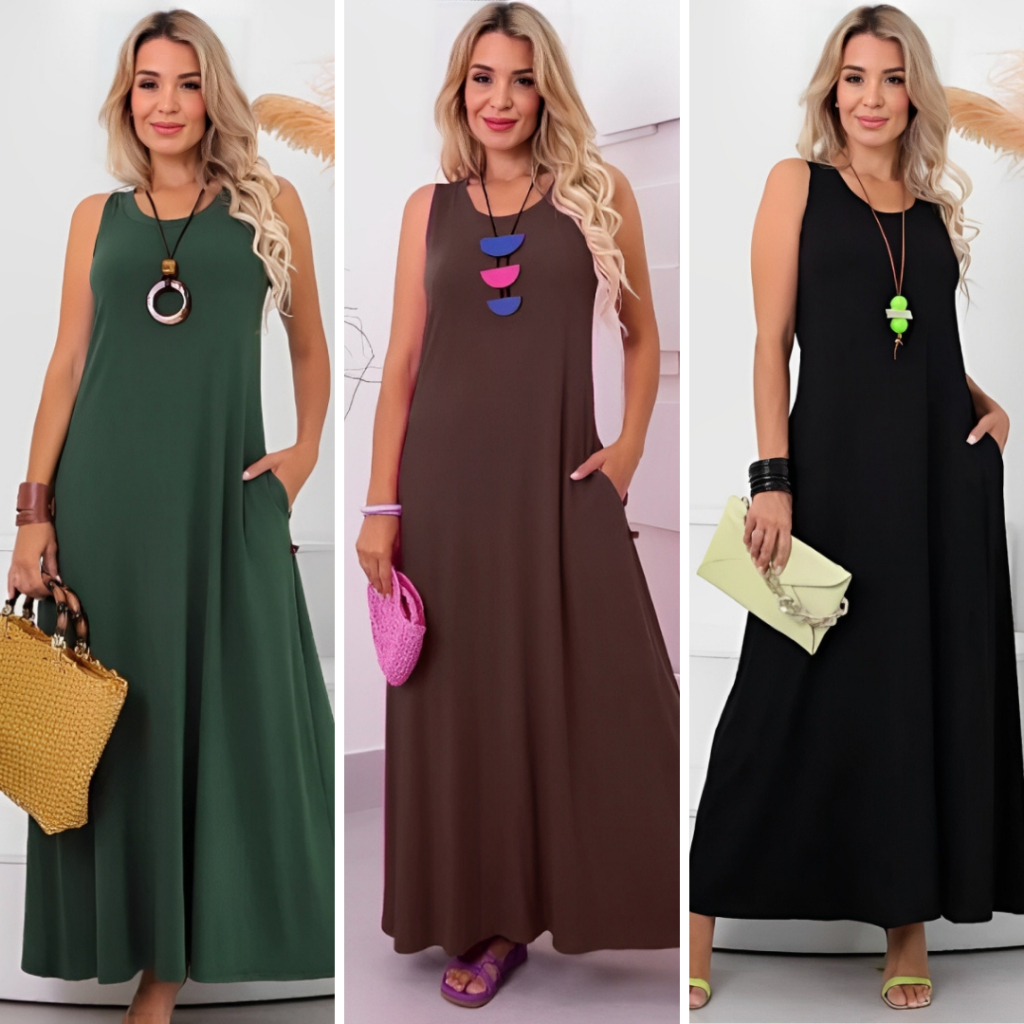 Vestido Feminino Longuete Casual Malha Soltinho Elegante Verão Outono Inverno 506