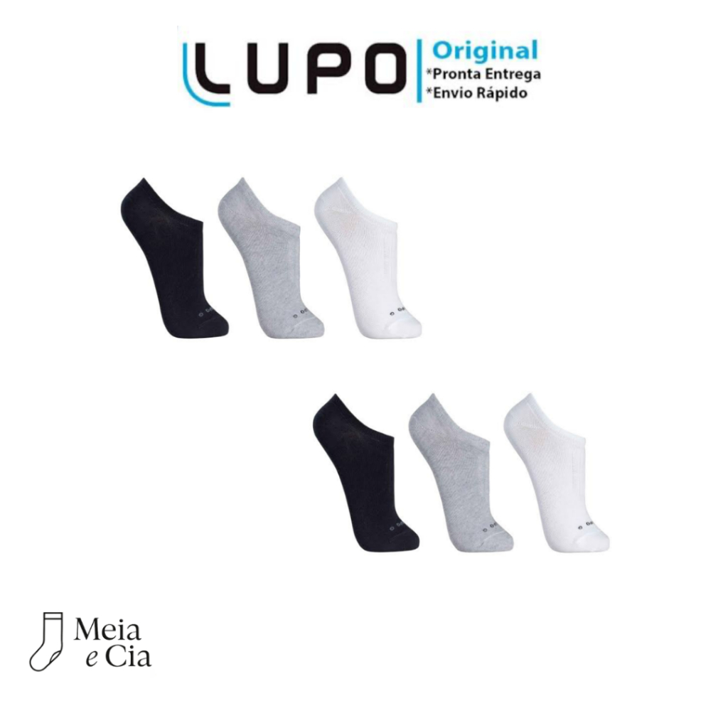 Kit 6 Pares Meias Lupo Sapatilha Cano Curto Algodão Original Masculino e Feminio