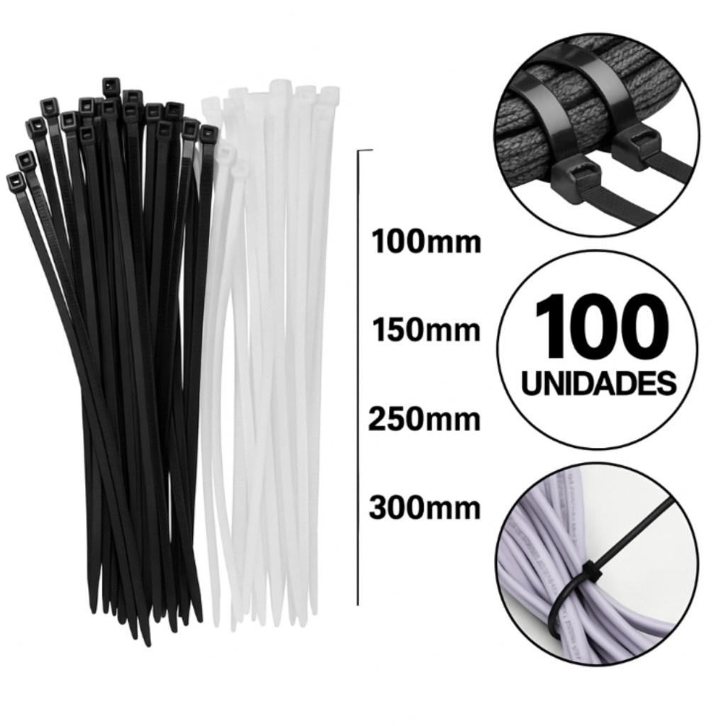 100 Abracadeiras Nylon Cinta Enforca Gato Reforçada – Fixação Segura para Cabos, Jardim e Construção em Oferta na Shopee