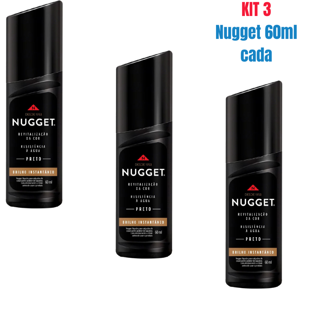Kit 3 Nugget Polidor Para Sapato e Tênis Cor Preta 60ml – Graxa Líquida