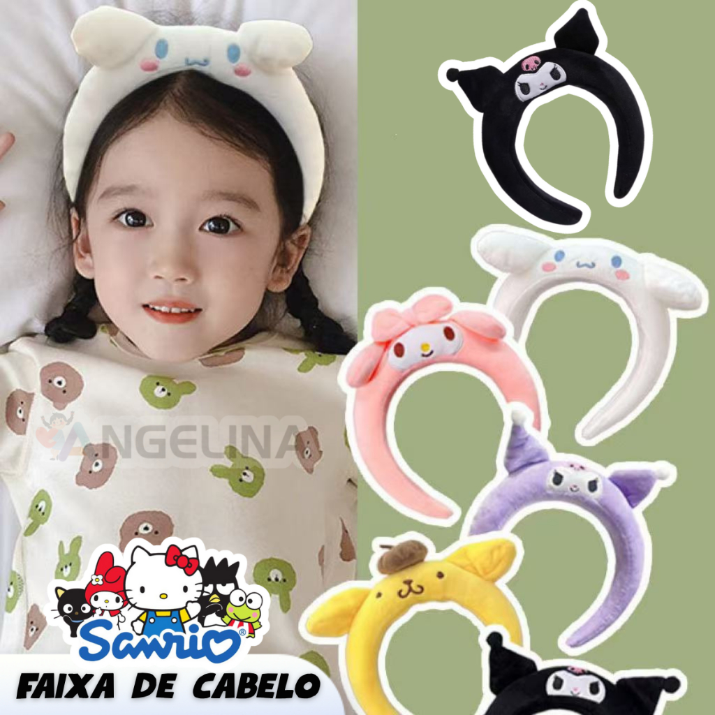 Faixa de Cabelo Lavável e Fofa Estilo Sanrio Tiara  De Pelucia Kuromi/Cinnamoroll Skincare De Maquiagem