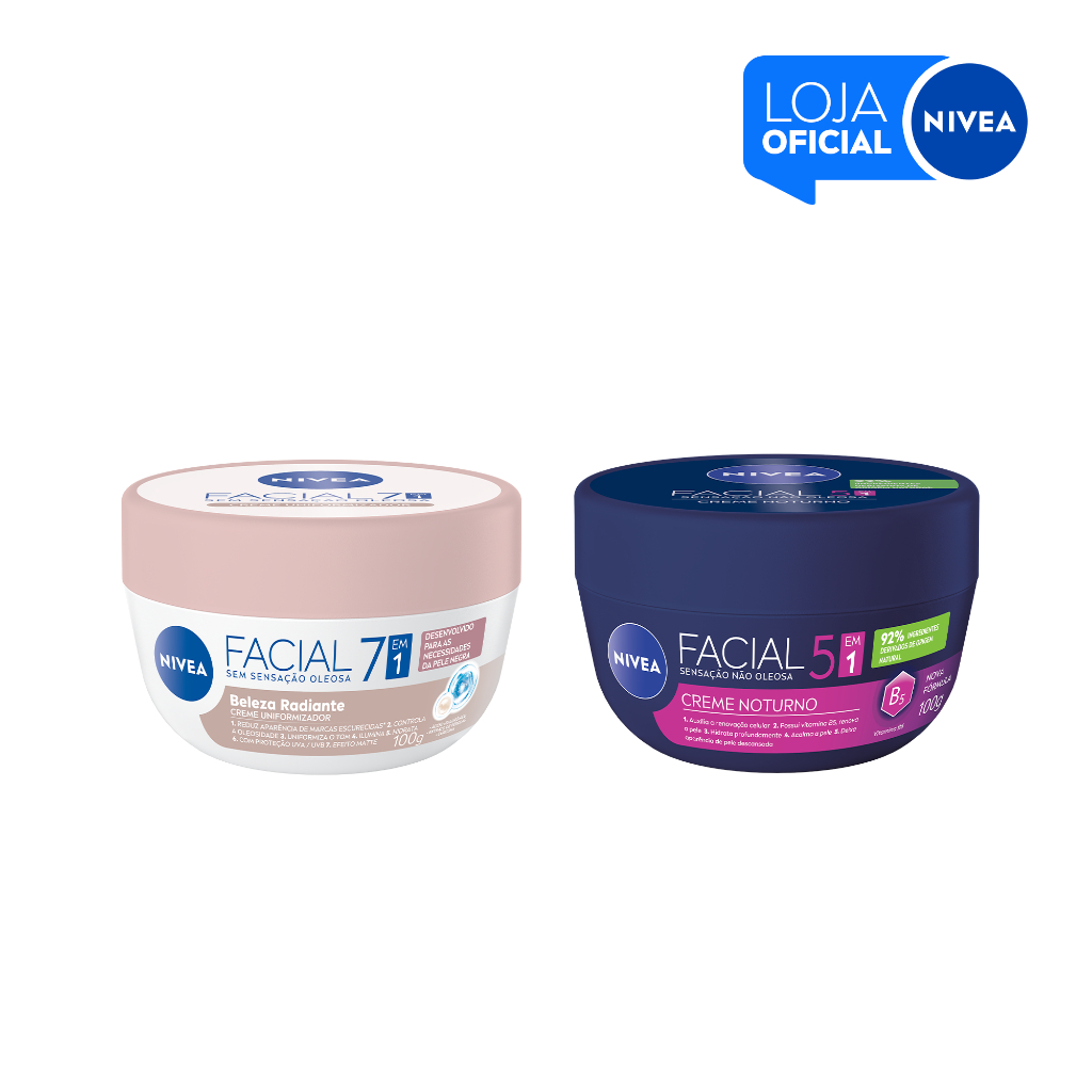 KIT NIVEA Hidratante Facial Beleza Radiante 7 em 1 - 100g + Hidratante Facial Noturno 100g