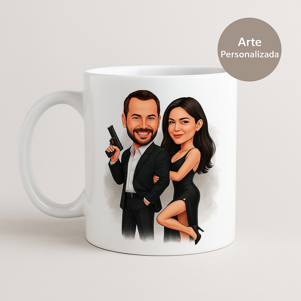 Caneca Personalizada Caricatura | Presente Criativo Casal, Família, Pet, Aniversário, Avatar, Nome
