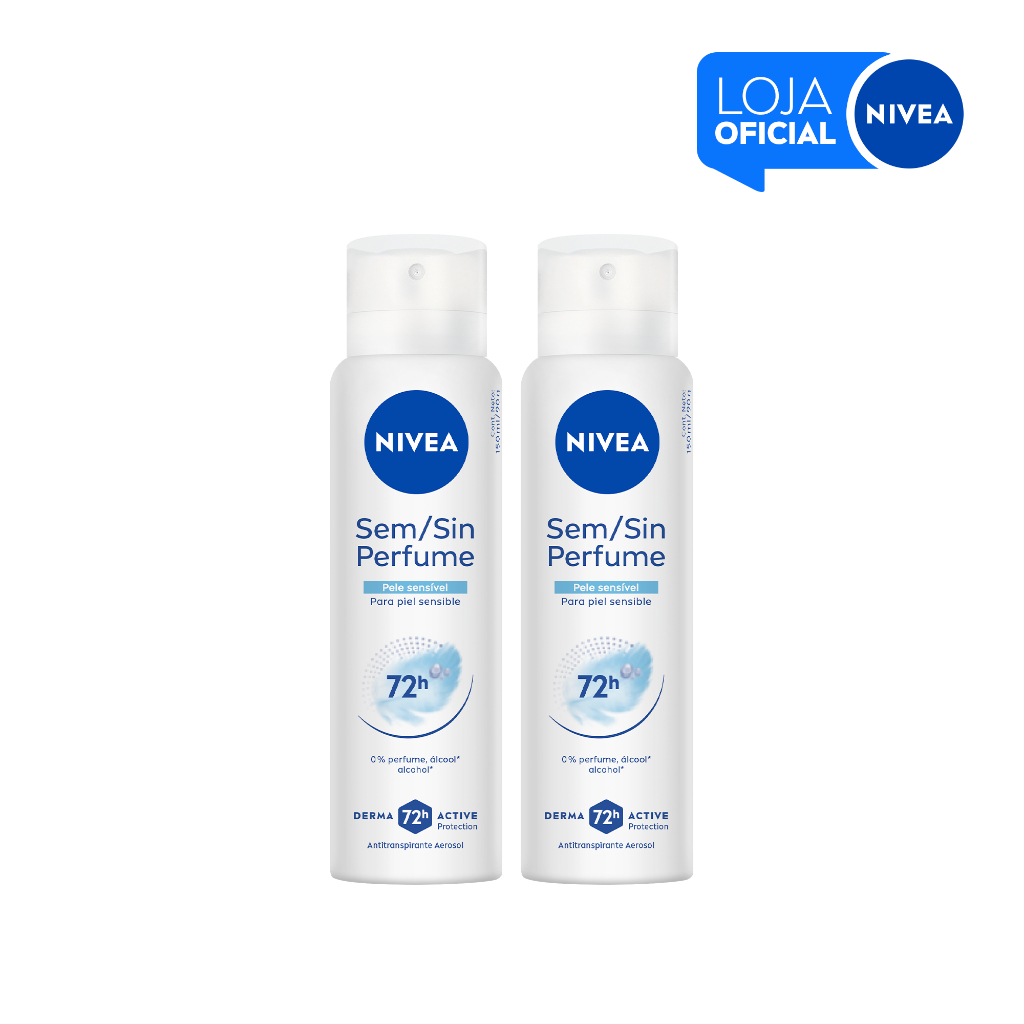 KIT NIVEA Desodorante Aerossol Sem Perfume Pele Sensível 150ml - 2 Unidades - Beauty