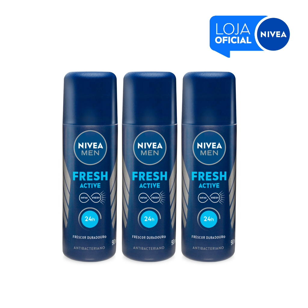 KIT NIVEA MEN Desodorante Spray Fresh Active 90ml - 3 Unidades - Beauty