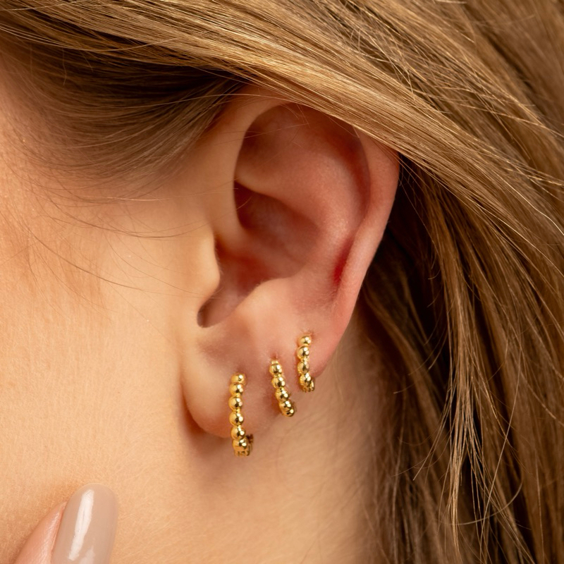 Trio Brinco Argola Click Bolinhas Banhadas a Ouro 18k Ou Prata 925